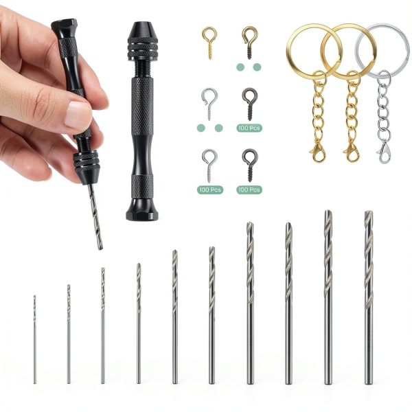 Hand Drill Set Harqa Pin Vise with 10 Bits, 600 Screws, 15 Rings-1