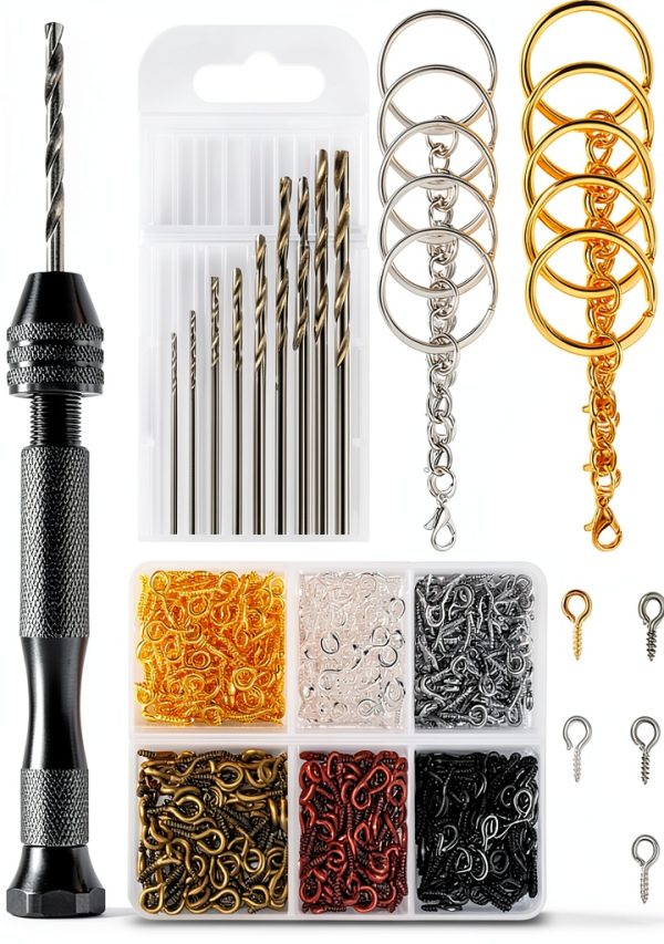 Hand Drill Set Harqa Pin Vise with 10 Bits, 600 Screws, 15 Rings-0