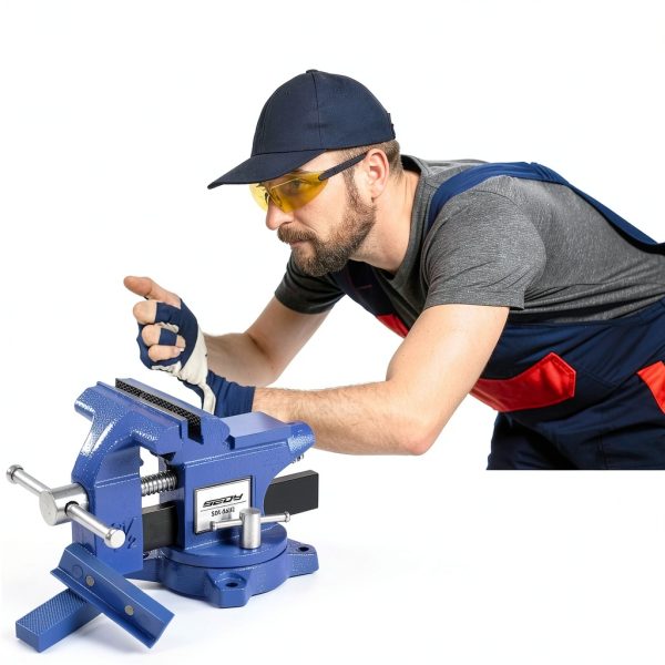 Heavy Duty Bench Vise 4.5 Inch: Table Clamp Woodworking Vice Press Drill Tools Workbench Wood Metal Pipe Work Shop Block Swivel Slide Cross Welding Machine Kit Milling Grip Precision Magnetic Jaw Pad-7