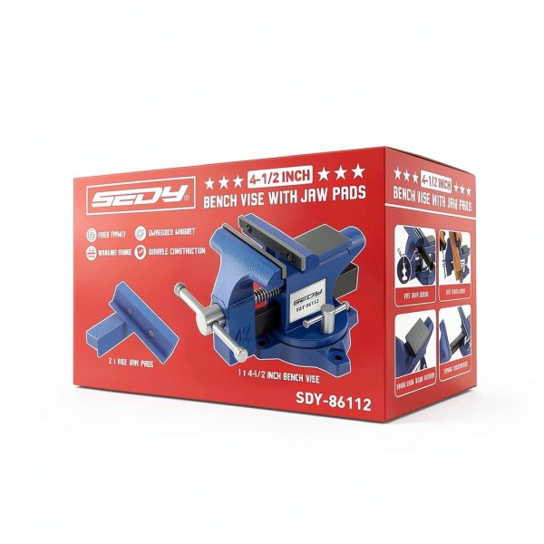 Heavy Duty Bench Vise 4.5 Inch: Table Clamp Woodworking Vice Press Drill Tools Workbench Wood Metal Pipe Work Shop Block Swivel Slide Cross Welding Machine Kit Milling Grip Precision Magnetic Jaw Pad-8