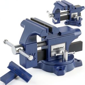 Heavy Duty Bench Vise 4.5 Inch: Table Clamp Woodworking Vice Press Drill Tools Workbench Wood Metal Pipe Work Shop Block Swivel Slide Cross Welding Machine Kit Milling Grip Precision Magnetic Jaw Pad-0