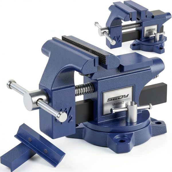Heavy Duty Bench Vise 4.5 Inch: Table Clamp Woodworking Vice Press Drill Tools Workbench Wood Metal Pipe Work Shop Block Swivel Slide Cross Welding Machine Kit Milling Grip Precision Magnetic Jaw Pad-0